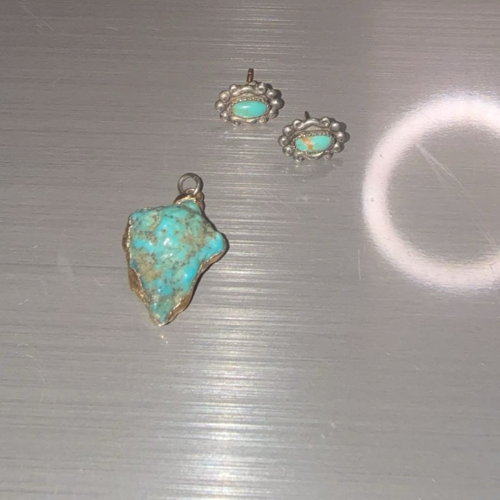 Real Turquoise Pendant and Earring Set